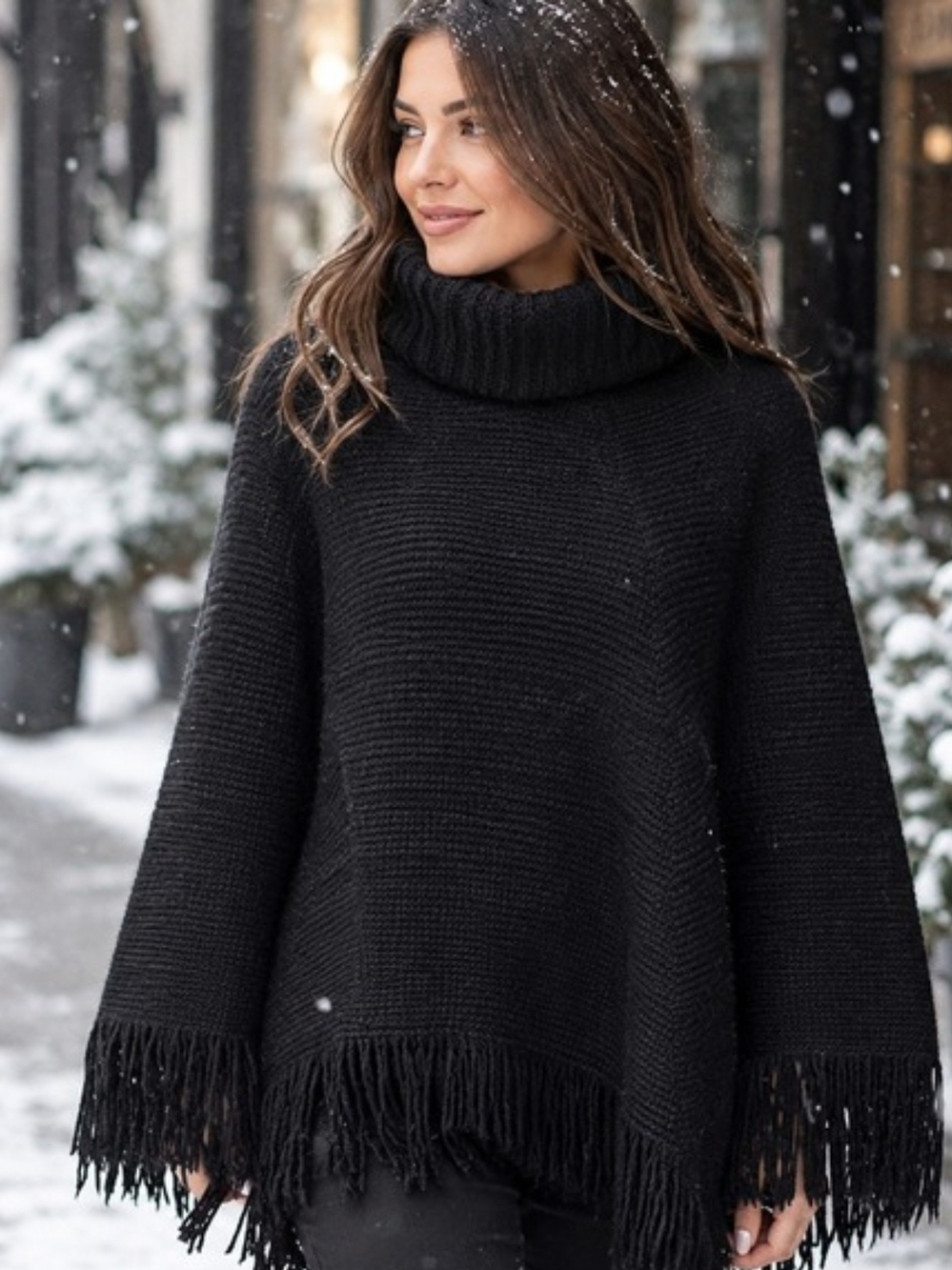 Banana Republic Women 100% Italian Fine Merino Wool Fringe Poncho